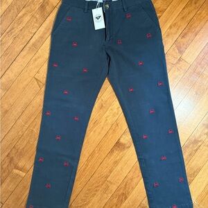 Men's Morris & King Black Pants with Red Crab Embroidery - Brand New